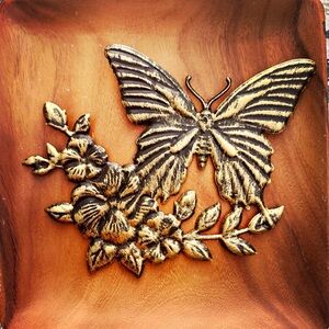 3-D Butterfly Tin Wall Plaque in Antique Brass